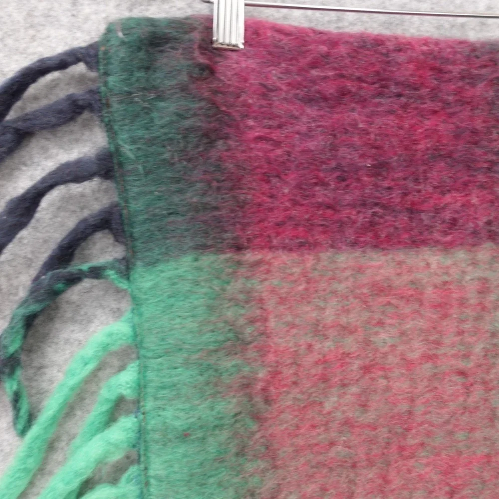 Boho Plaid‎ Throw Wool Pillow Cover Green Block Check Brush Fringe OUI 20 Square